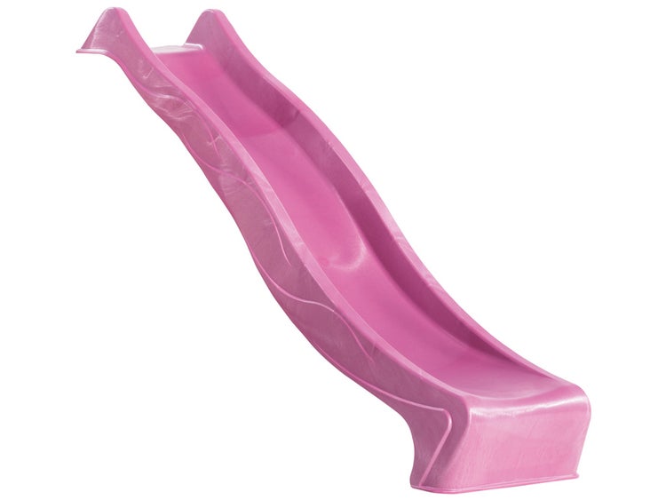 Pinkfarbene Wellenrutsche aus Kunststoff für Kinderspielgeräte.