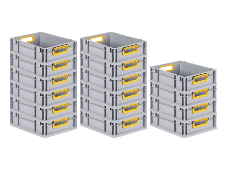 PROREGAL Spar Set 16x Eurobox Nextgen Color HxBxT 12 x 30 x 40 cm 11 Liter Griffe Gelb Offen Glatter Boden Eurobehälter Transportbox