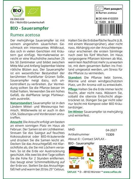 SAFLAX Garden to go - BIO - Sauerampfer - Rumex acetosa - 400 Samen - Mit Topf, Klima - Deckel und Anzuchtsubstrat