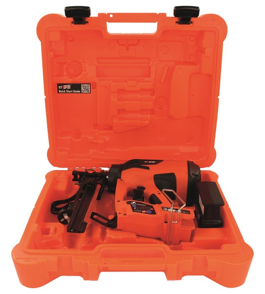 Akku-Gas-Klammergerät für Zäune im Transportkoffer inklusive Akku und Ladegerät.