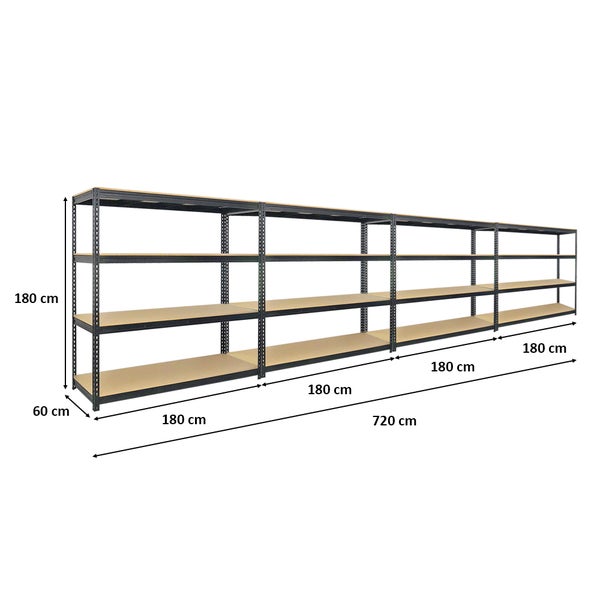 PROREGAL Mega Deal 4x Profi Schwerlastregal Bison HxBxT 200 x 200 x 60 cm 4 Fachböden Fachlast 600 kg Schwarz