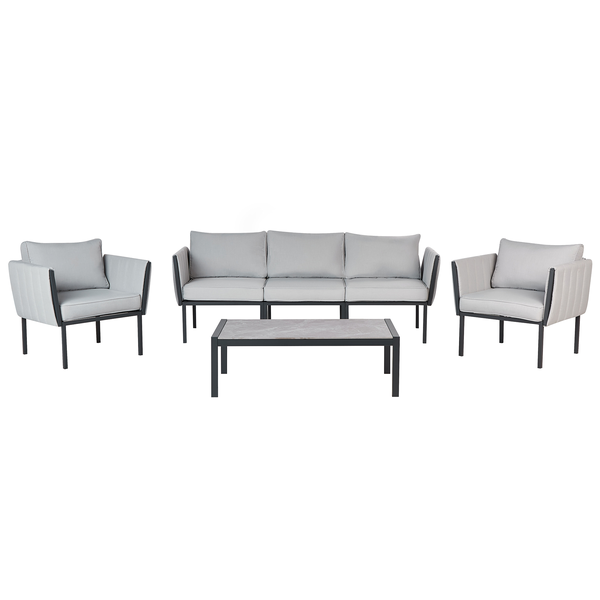 Gartenmöbelset mit Sofa, zwei Sesseln und Tisch