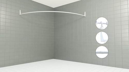 Erica Duschvorhangstange Ecke, 140x140 cm, Duschstange Winkel, Wandmontage für Badewannen, unterstützt ohne Deckenbefestigung, Stahl mit Weißer Kunststoffbeschichtung, 100% Rostfrei
