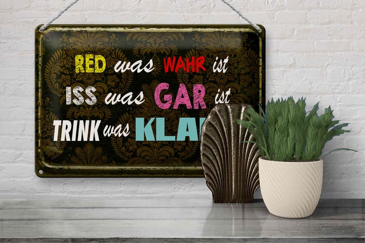 Blechschild Spruch 30x20cm red was wahr iss gar trink klar