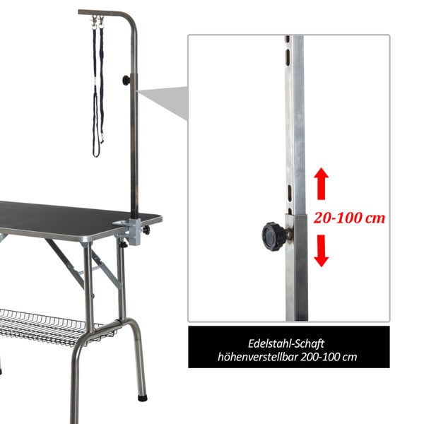 PawHut Trimmtisch, L90 x B60 x H75 cm, Gummi, Edelstahl, Schwarz