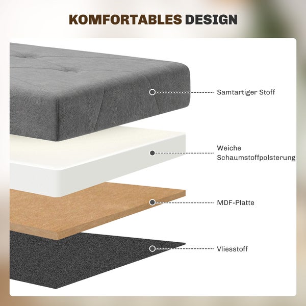 HOMCOM Sitzbank mit Stauraum faltbar Polsterbank mit Samtoptik, Sitztruhe mit Beine, Truhenbank für Wohnzimmer Schlafzimmer Flur 76 x 38 x 38 cm, Grau