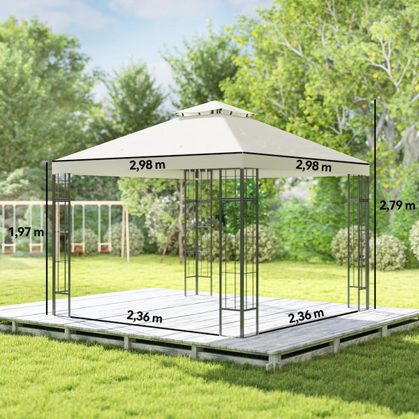 Outsunny Pavillon mit Doppeldach, ca. 3x3 m Wasserabweisend Stabil Winterfest Gartenpavillon mit UV-Schutz Partyzelt aus Metall, für Garten, Terrasse, Cremeweiß