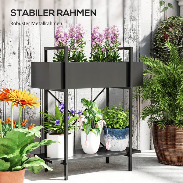 Outsunny 2-Etagen Pflanzenständer, Blumenständer für Innen Außen, Pflanzenregal aus Metall, mehrstöckig Blumenregal, 70 cm hoch Blumentreppe für Wohnzimmer, Garten Balkon Deko, Schwarz