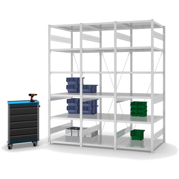 PROREGAL Fachbodenregal Stecksystem T-Profil Medium-Duty Grundregal HxBxT 250 x 75 x 80 cm 6 Ebenen Fachlast 230 kg Einseitig Nutzbar Lichtgrau