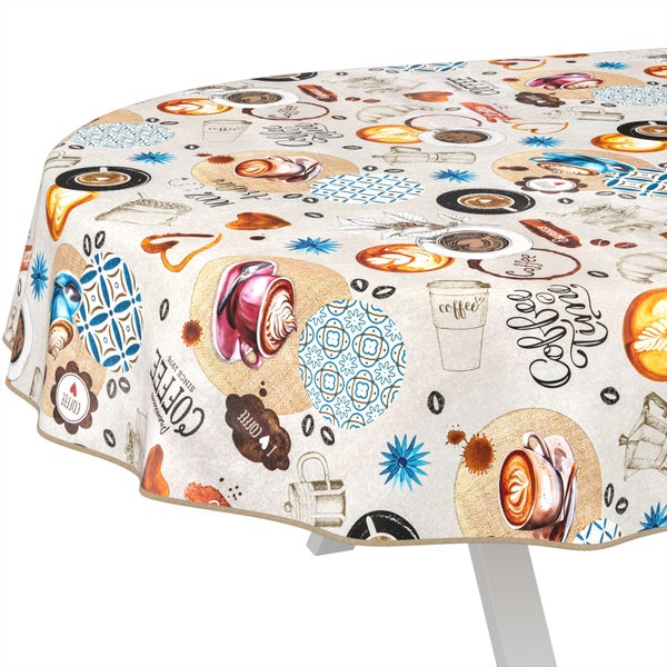 Runde Tischdecke mit Kaffeemotiven für den Innenbereich