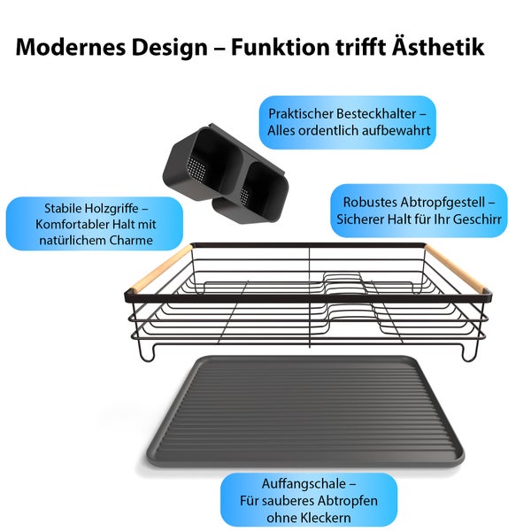 Abtropfgestell mit Besteckhalter und Holzgriffen