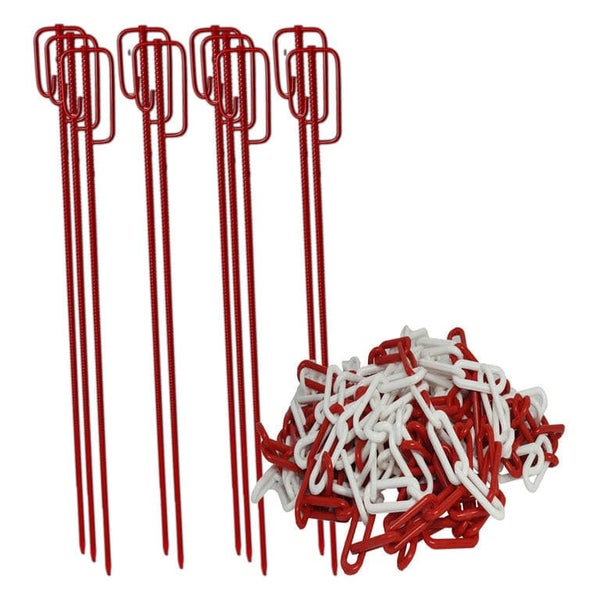 10x Absperrleinenhalter inkl. 25 Absperrkette Ø 14 x 1200mm, 25m viele Farben Absperrset / ROT 8mm