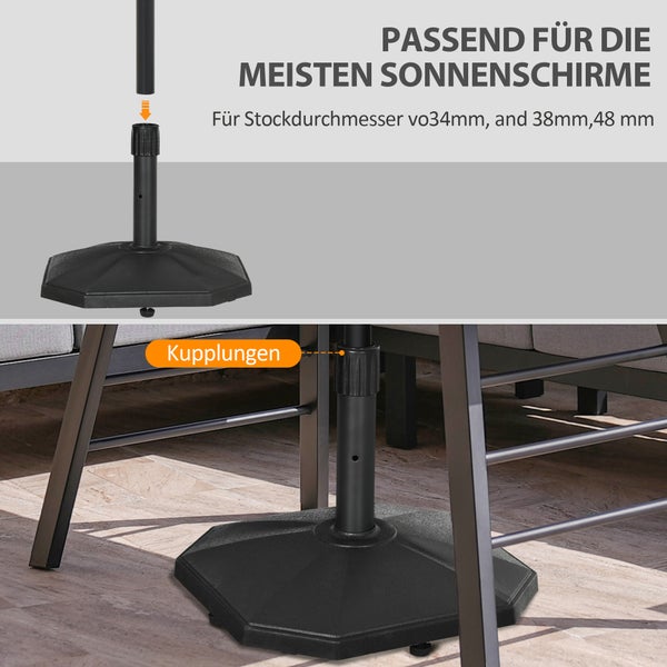 Outsunny Sonnenschirmständer 18 kg Sonnenschirmfuß für Mastdurchmesser Ø 34/38/48 mm, Schirmständer für Garten, Balkon, Zementfüllung, Schwarz
