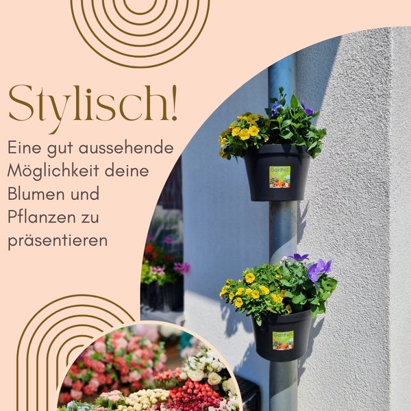 6x Fallrohr Blumentopf Fallrohr Blumentopf für Regenrohr Regenrinne Säule Pfosten Abflussrohr Hängetopf Pflanztopf Pflanzgefäß Anthrazit 22x22x15 cm