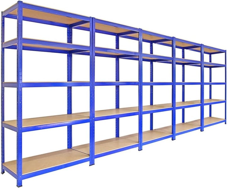 5x Monster Racking T-Rax 90cm Lagerregal Blau mit Gratis Gummihammer