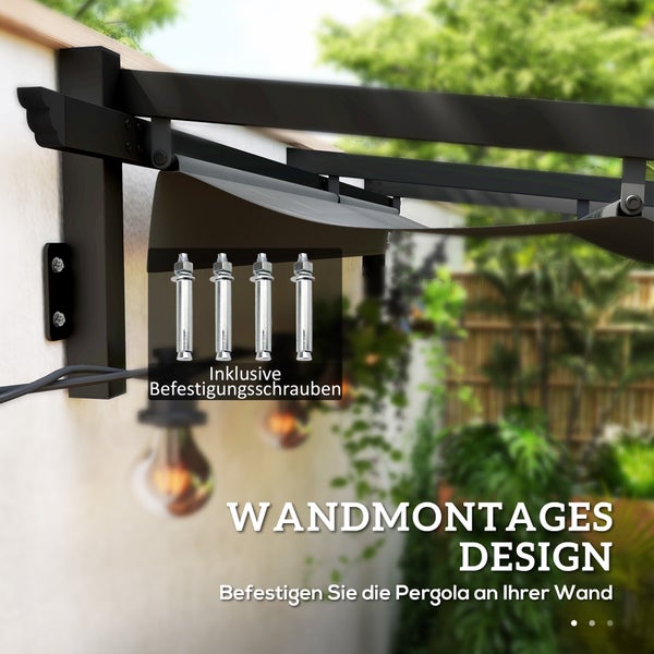 Outsunny Terrassendach Pergola ca. 3x3m Terrassendachung, Garten Pavillon aus Aluminium, Wandmontage, Gartenpavillon mit Verstellbares Dach, Sonnenschutz für Terrasse und Garten, Dunkelgrau
