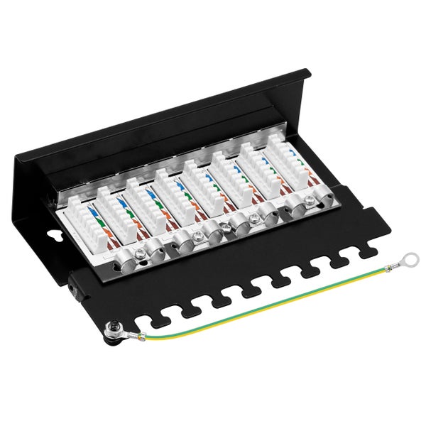 ProfiPatch Patchpanel Patchfeld Cat.6 Desktop 8-Port RJ45 geschirmt Aufputz Wandmontage 1HE schwarz