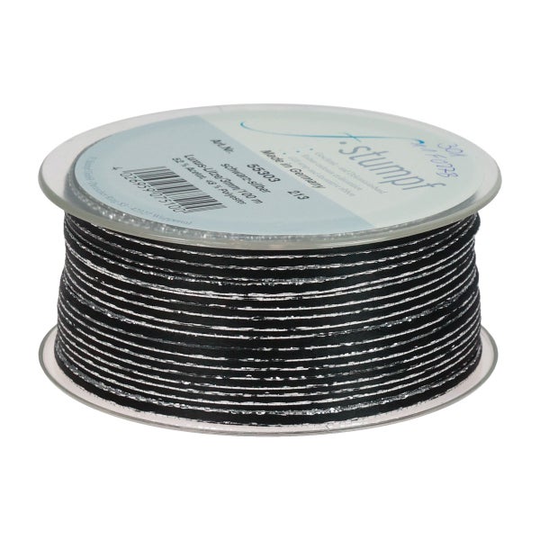 Schwarz-silberne Luxuslitze, 3 Millimeter breit, 100 Meter lang, auf einer Spule