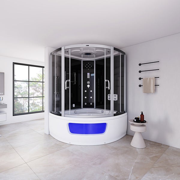 Home Deluxe - Dampfdusche EXCLUSIO - Schwarz, Maße: 130 x 130 x 215 cm - inkl. Radio, Regendusche und komplettem Zubehör I Dampfsauna, Badewanne, Whirlpool, Dusche