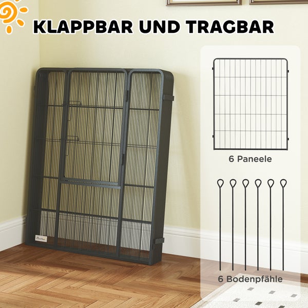 PawHut Welpenauslauf 100 cm Hoch, 6-TLG. Hundelaufstall DIY Welpenlaufstall mit Tür, Freilaufgehege für kleine, mittelgroße und große Hunde, Stahl, Schwarz