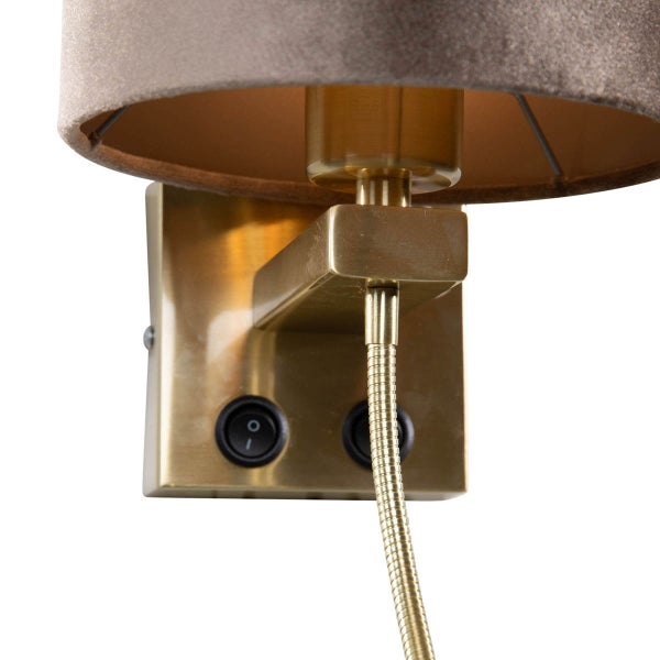 Wandleuchte Bronze mit Taupe Samt Schirm 18cm - Brescia Combi