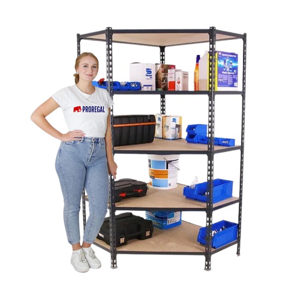 Eckregal MULI | HxBxT 180x90x50cm | 5 Fachböden | Fachlast 200kg | Anthrazit | Lagerregal Kellerregal Werkstattregal Metallregal Fachbodenregal Steckregal