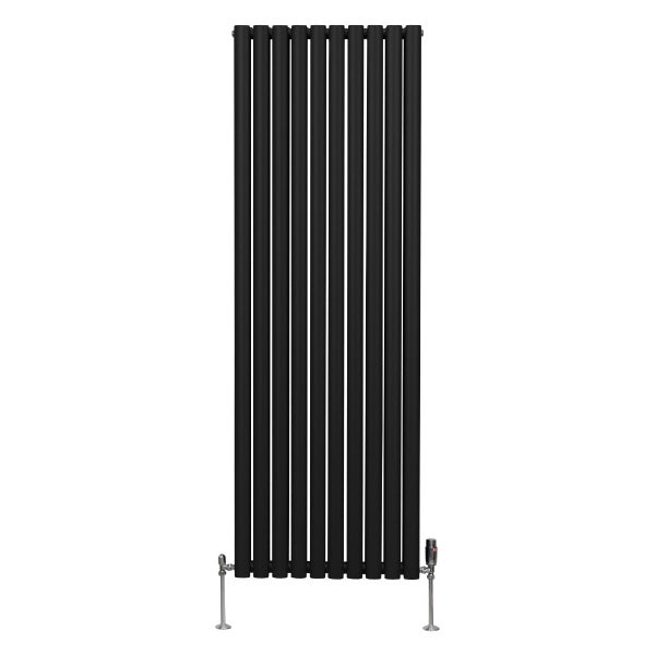 Oval Röhrenheizkörper & Chrom Thermostatventile – 1800mm x 600mm - Schwarz