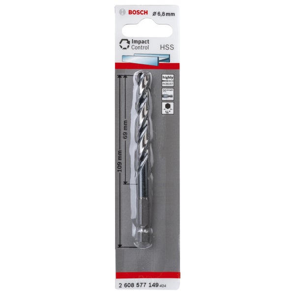 Bosch 1x HSS Spiralbohrer Impact Control mit Sechskantschaft 6,8 x 69 x 109 mm - 2608577149