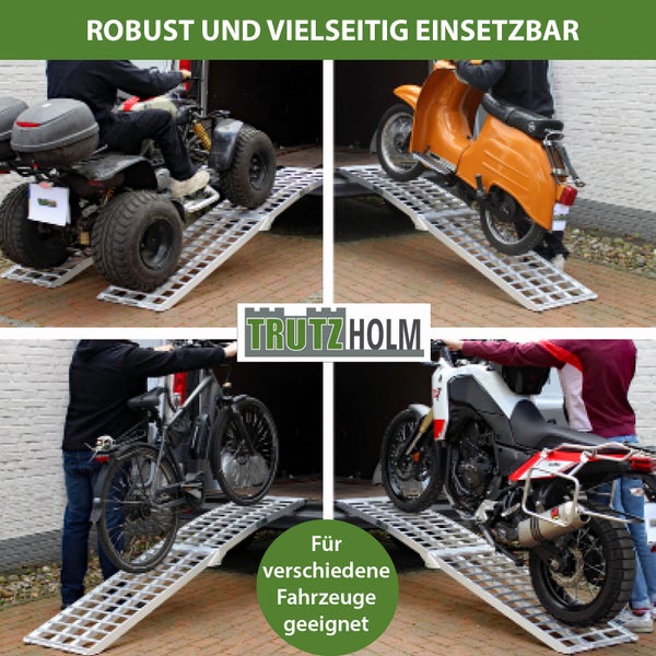 Mehrfachansicht von Fahrzeugen, die auf eine TRUTZHOLM Verladeschiene fahren