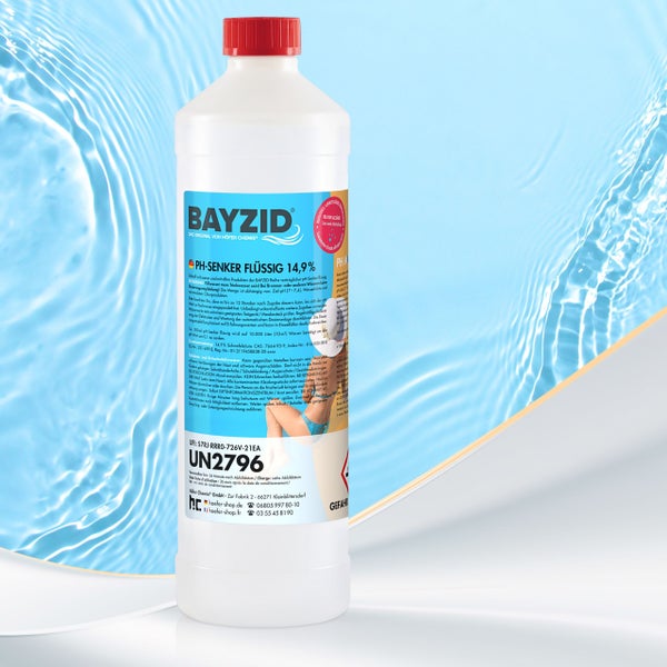 BAYZID pH-Senker flüssig 14,9 Prozent in einer weißen Flasche mit rotem Deckel