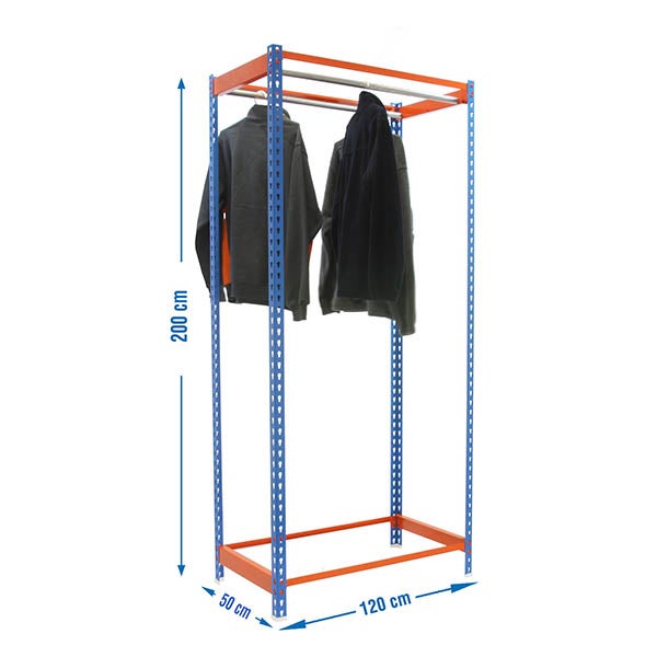 PROREGAL Kleiderstangenregal Metal Einzel HxBxT 200 x 120 x 50 cm Blau/Orange Kleiderständer Garderobe Klamottenregal Stangenregal Regal