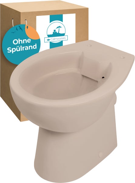 Calmwaters Stand WC spülrandlos in Beige-Bahamabeige, Tiefspüler mit Abgang waagerecht, hygienische Toilette ohne Spülrand, bodenstehendes WC aus Sanitärkeramik in Beige, 39 cm Höhe, 07AB6143