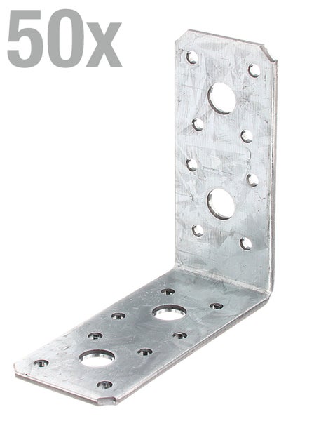 Winkelverbinder aus verzinktem Stahl mit Lochung, 50 Stück Set