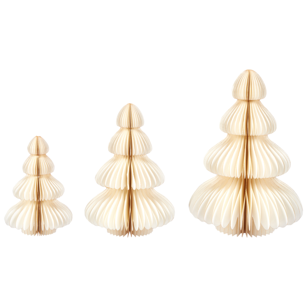 Drei dekorative Papier Weihnachtsbäume unterschiedlicher Größe