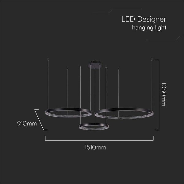 LED-Design-Hängeleuchte mit den Maßen 910 mm x 1510 mm x 1080 mm