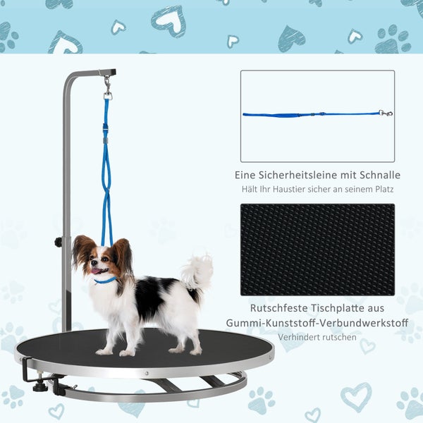 PawHut Tierpflegetisch, Ø65 x 72H cm, Gummi-Kunststoff-Verbundplatte, Edelstahl, Schwarz