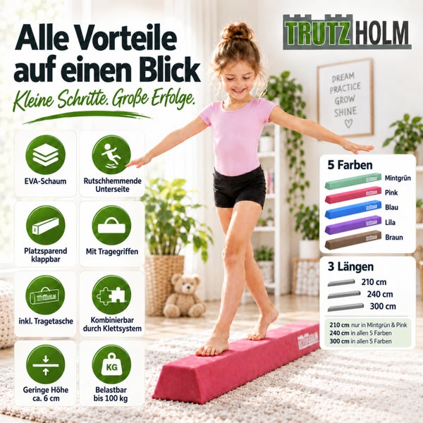 Trutzholm Gymnastikbalken mit EVA Schaum, rutschfester Unterseite, klappbar mit Tragegriffen, Tasche und Klettsystem, belastbar bis 100 Kilogramm.