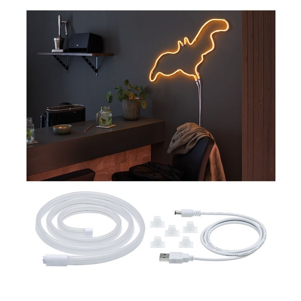 Szene mit LED-Lichtschlauch in Fledermausform und Detailaufnahme des Zubehörs