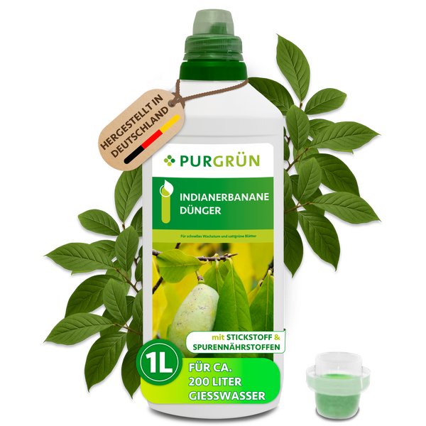 Purgrün Indianerbanane Dünger 1 Liter Flasche mit Stickstoff und Spurennährstoffen für circa 200 Liter Gießwasser hergestellt in Deutschland