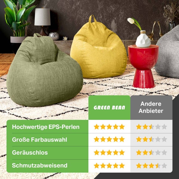 Green Bean Indoor Sitzsack mit 200 Liter mit EPS-Perlen Füllung Kuschelig Weich Waschbar - Drinnen Stoff Bodenkissen Liegekissen Sitzkissen Lounge - Sand Creme