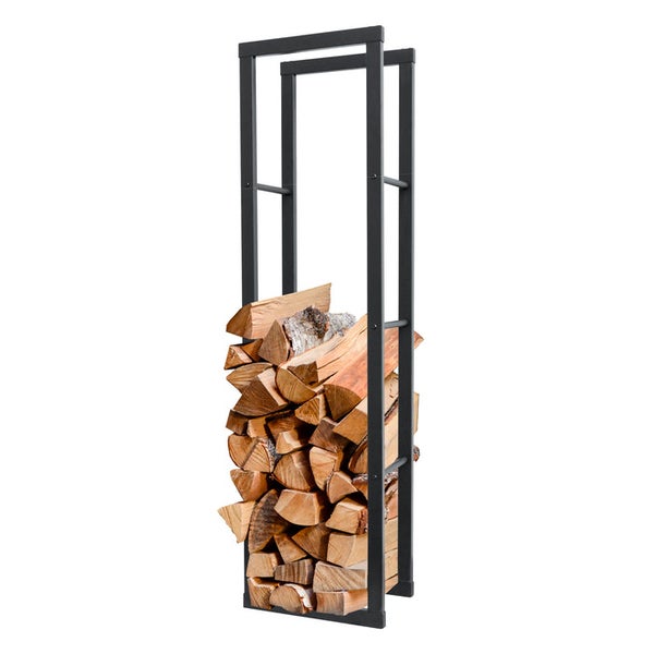 FLOORDIREKT Kaminholzregal Kreta - Schwarz - Modernes Brennholzregal - für Innen und Außen - 150 x 25 x 40 cm