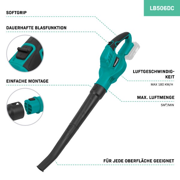 VONROC Akku-Laubbläser 20V – Neues 2024 Modell – Luftgeschwindigkeit 180 km/h – Luftvolumen 5 m³/min – Exkl. Akku & Ladegerät