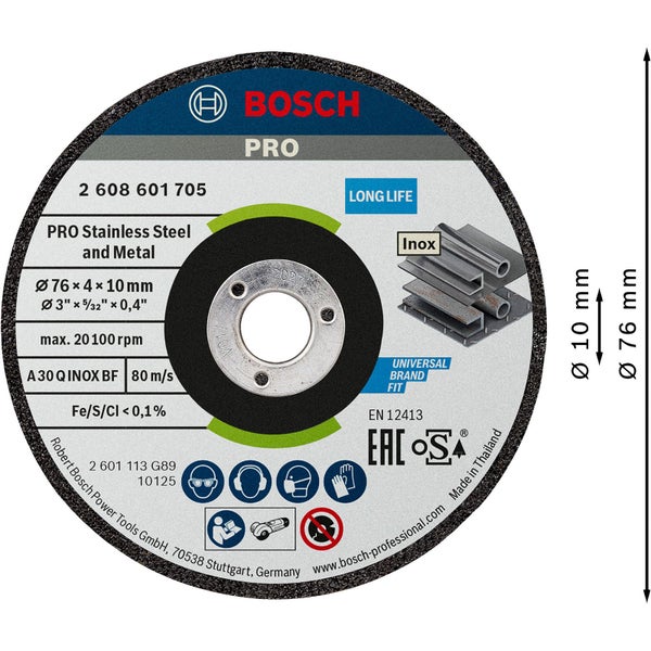 Bosch PRO Stainless Steel and Metal Schleifscheibe 76 x 4 x 10 mm - 2608601705
