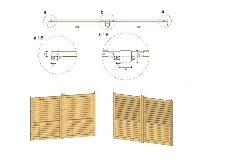 Zaun, Holzlamellenpanel, Set - grün imprägniert