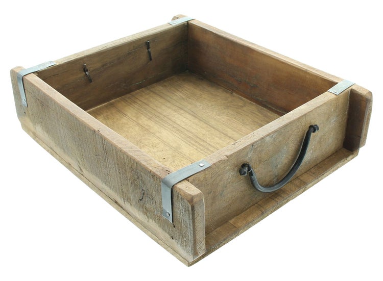FRANK FLECHTWAREN | Dekobox Ziegelform, quadratisch, HOLZ, METALL, 31 x 26 x 8 cm