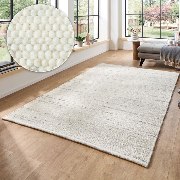 Handgewebter Wollteppich Anden Naturgrau 70x130 cm