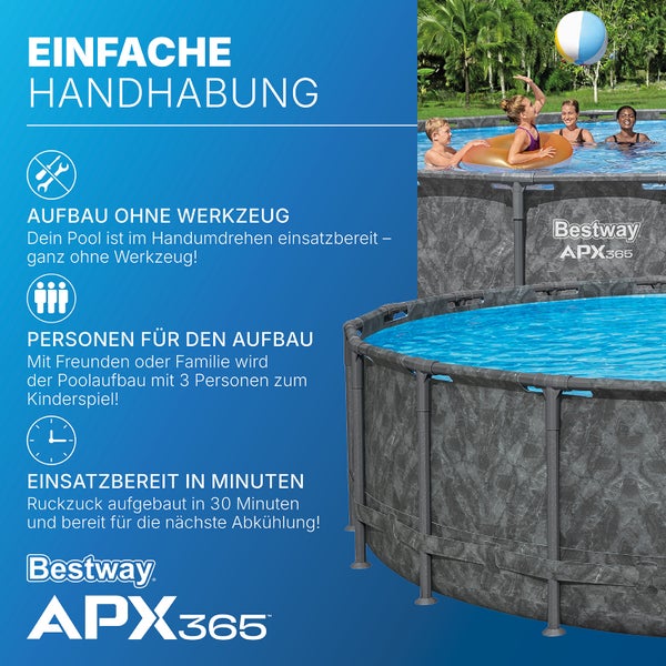 Bestway APX365 Pool mit einfacher Handhabung, werkzeugfreiem Aufbau und schneller Einsatzbereitschaft