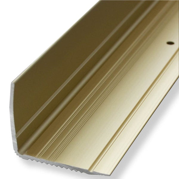 Treppenkantenprofil aus Aluminium, goldfarben, gebohrt, geriffelt.
