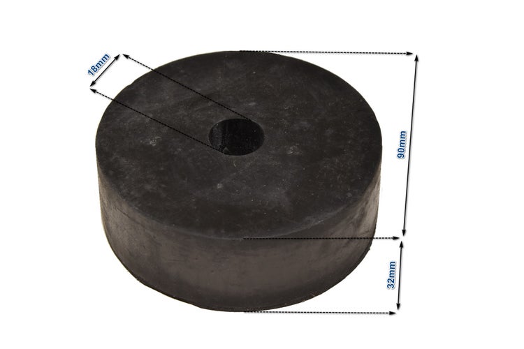 Runder Gummipuffer mit Mittelloch, Durchmesser 90 Millimeter, Höhe 32 Millimeter, Lochdurchmesser 18 Millimeter