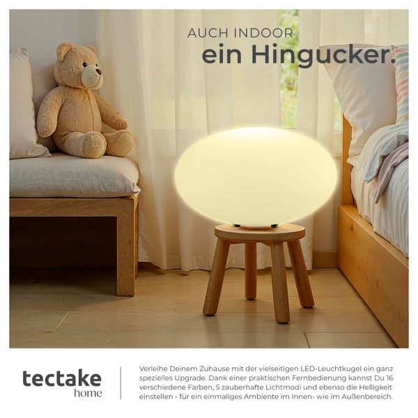 tectake Luminous Eye Kugelleuchte Luminous Eye, LED, mit Fernbedienung inklusive Erdspieß weiß
